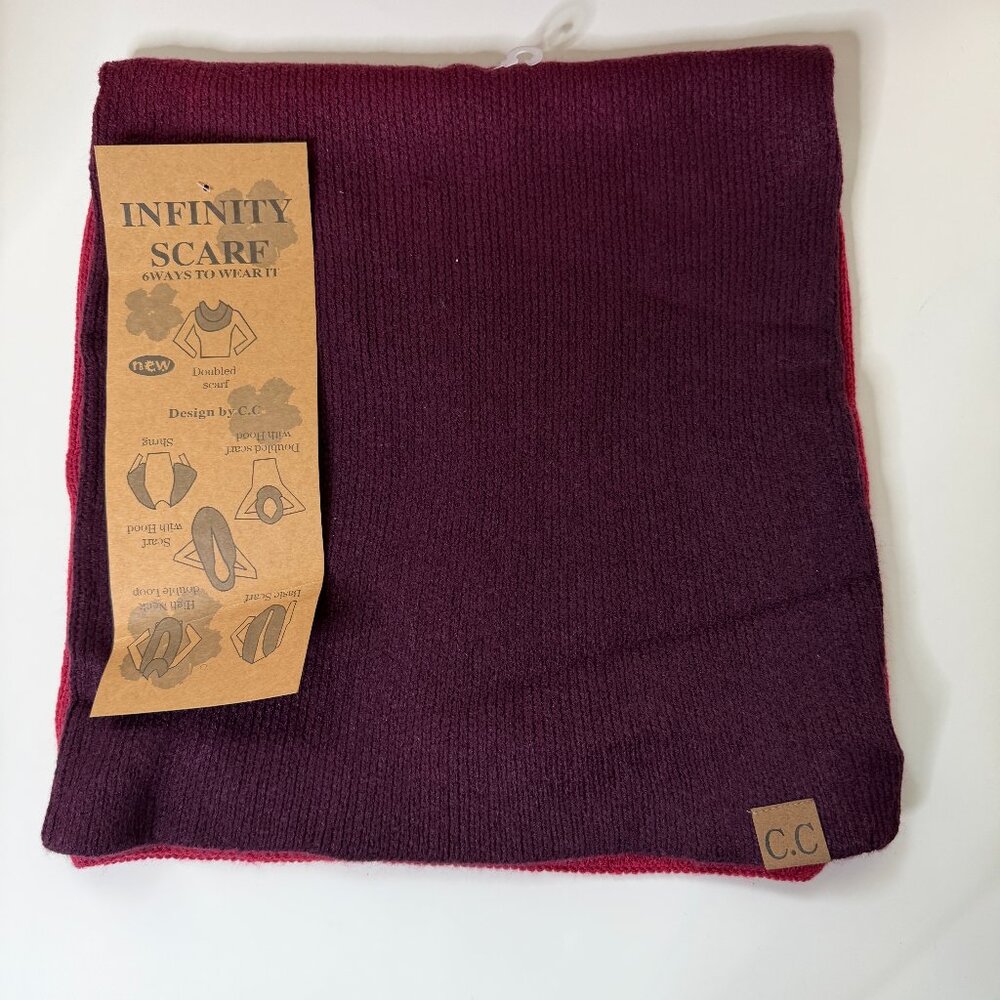 C.C Infinity Scarf Burgundy Wine Reversible Knit New With Tag